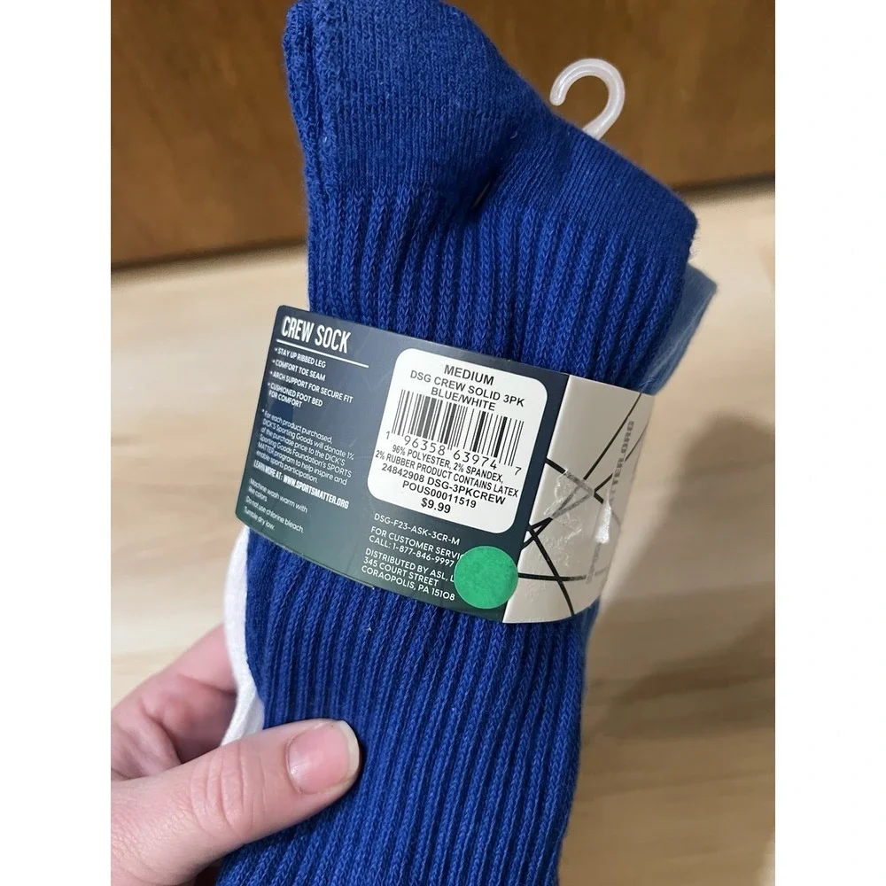 DSG Crew Socks 3 Pack‎ Unisex Medium Blue Womens 5-10, Men's 4-8